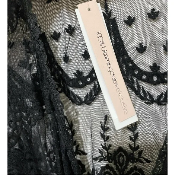 NWT Bloomingdale's AQUA Black Floral Short Sleeve Sheer Kimono, M - Picture 12 of 16